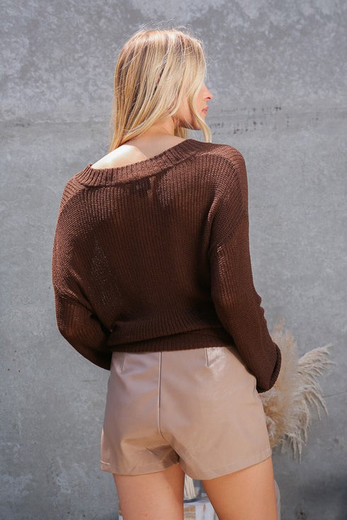 CHOCOLATE V KNIT TOP